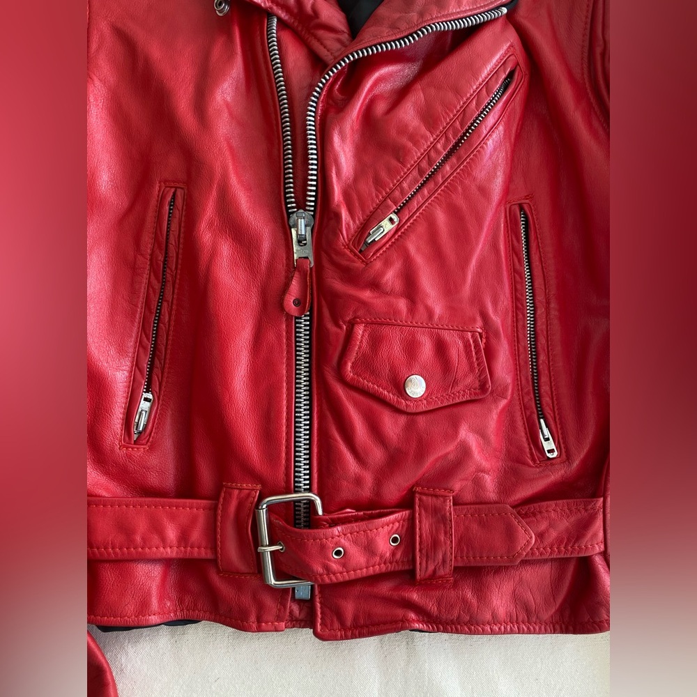 Branded Garments Inc Vintage Vibrant Red Leather Motorcycle Jacket USA Made 38 - Picture 3 of 14